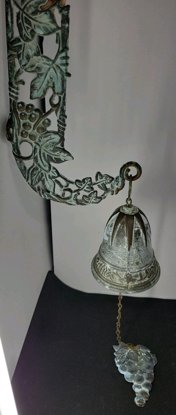 Vintage grapes Cast Iron Wall Mount Dinner Door Barn Bell turquoise tarnish